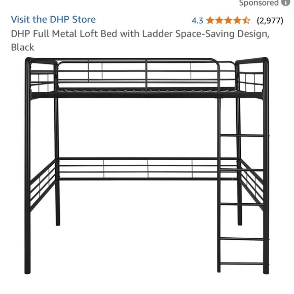 Black metal loft bed frame for full size matress